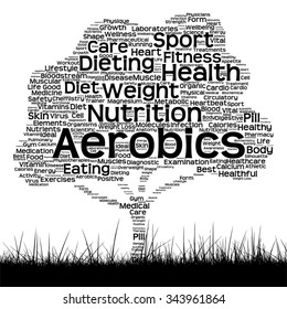 Vector concept or conceptual black health text word cloud as tree and grass isolated on white background metaphor for health, nutrition, diet, wellness, body, energy, medical, sport, heart or science