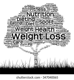 Vector concept or conceptual black health text word cloud as tree and grass isolated on white background metaphor for health, nutrition, diet, wellness, body, energy, medical, sport, heart or science