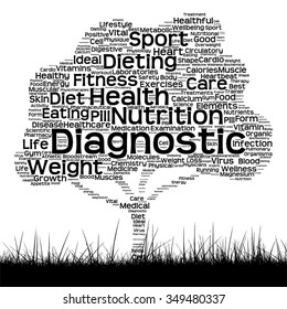 Vetor conceito ou conceitual preto saúde texto palavra nuvem como árvore e grama isolado no fundo branco metáfora para a saúde, nutrição, dieta, bem-estar, corpo, energia, médico, esporte, coração ou ciência