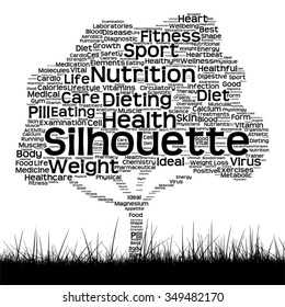 Vector concept or conceptual black health text word cloud as tree and grass isolated on white background metaphor for health, nutrition, diet, wellness, body, energy, medical, sport, heart or science