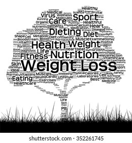Vector concept or conceptual black health text word cloud as tree and grass isolated on white background metaphor for health, nutrition, diet, wellness, body, energy, medical, sport, heart or science