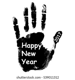 Concepto vectorial o texto conceptual de tinta negra hecha a mano o letra hecha por niños, Feliz Año Nuevo 2017 saludo de niño aislado en fondo blanco para celebración, vacaciones, fiesta, invierno o evento de vísperas
