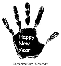 Concepto vectorial o texto conceptual de tinta negra hecha a mano o letra hecha por niños, Feliz Año Nuevo 2017 saludo de niño aislado en fondo blanco para celebración, vacaciones, fiesta, invierno o evento de vísperas