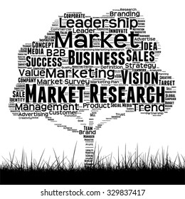 Vector concept or conceptual black media tree and grass word cloud on white background