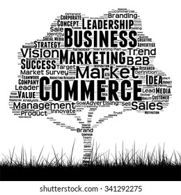 Vector concept or conceptual black media tree and grass word cloud on white background as metaphor for business, trend, media, focus, market, value, product, advertising customer corporate wordcloud