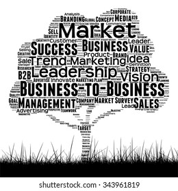 Vector concept conceptual black media tree and grass word cloud on white background as metaphor for business, trend, media, focus, market, value, product, advertising or customer corporate wordcloud
