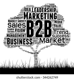 Vector concept or conceptual black media tree and grass word cloud on white background as metaphor for business, trend, media, focus, market, value, product, advertising customer corporate wordcloud