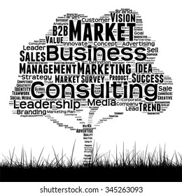 Vector concept conceptual black media tree and grass word cloud on white background as metaphor for business, trend, media, focus, market, value, product, advertising or customer corporate wordcloud