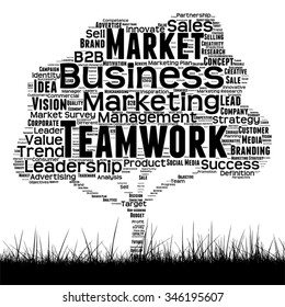 Vector concept conceptual black media tree and grass word cloud on white background as metaphor for business, trend, media, focus, market, value, product, advertising or customer corporate wordcloud
