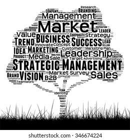 Vector concept conceptual black media tree and grass word cloud on white background  as metaphor for business, trend, media, focus, market, value, product, advertising or customer corporate wordcloud