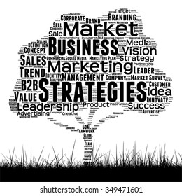 Vetor conceito árvore de mídia preta conceitual e nuvem de palavras de grama no fundo branco como metáfora para negócios, tendência, mídia, foco, mercado, valor, produto, publicidade ou cliente corporativo wordcloud