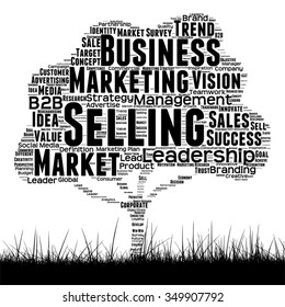 Vector concept conceptual black media tree and grass word cloud on white background as metaphor for business, trend, media, focus, market, value, product, advertising or customer corporate wordcloud