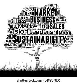 Concepto vectorial árbol de medios negro conceptual y nube de palabras de césped sobre fondo blanco como metáfora para negocios, tendencia, medios, enfoque, mercado, valor, producto, publicidad o nube de palabras corporativas del cliente