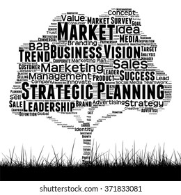 Vector concept conceptual black media tree and grass word cloud on white background as metaphor for business, trend, media, focus, market, value, product, advertising or customer corporate wordcloud