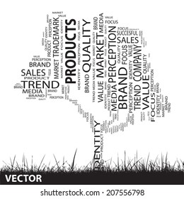 Vector concept or conceptual black tree and grass word cloud on white background as metaphor for business, trend, media, focus, market, value, product, advertising or customer or corporate wordcloud