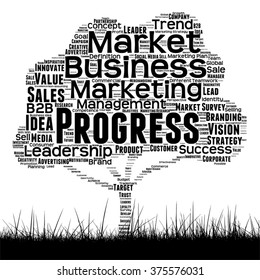 Vector concept or conceptual black tree and grass word cloud on white background as metaphor for business, trend, media, focus, market, value, product, advertising or customer or corporate wordcloud