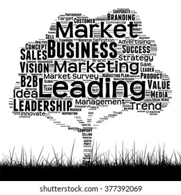 Vector concept or conceptual black tree and grass word cloud on white background as metaphor for business, trend, media, focus, market, value, product, advertising or customer or corporate wordcloud