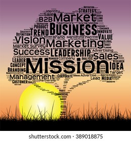 Vector concept or conceptual black tree and grass word cloud sunset sky and sun background, metaphor to business, trend, media, focus, market, value, product, advertising or customer or corporate