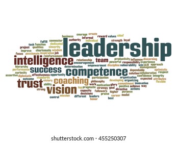 Vector concept or conceptual business leadership, management value word cloud isolated on background metaphor to strategy, success, achievement, responsibility, authority, intelligence or competence