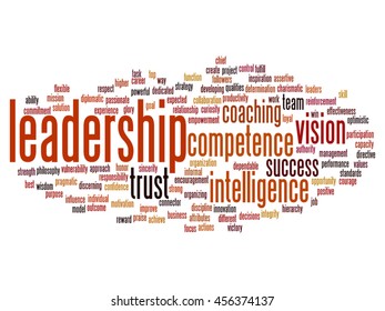 Vector concept or conceptual business leadership, management value word cloud isolated on background metaphor to strategy, success, achievement, responsibility, authority, intelligence or competence