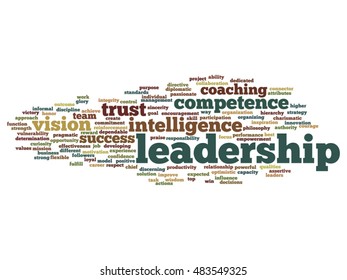 Vector concept or conceptual business leadership, management value word cloud isolated on background metaphor to strategy, success, achievement, responsibility, authority, intelligence or competence