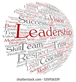 Vector concept or conceptual business leadership, management value word cloud isolated on background metaphor to strategy, success, achievement, responsibility, authority, intelligence or competence