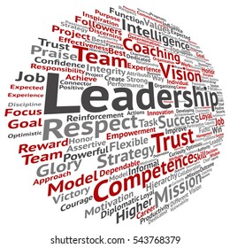 Vector concept or conceptual business leadership, management value word cloud isolated on background metaphor to strategy, success, achievement, responsibility, authority, intelligence or competence