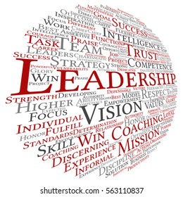 Vector concept or conceptual business leadership, management value word cloud isolated on background metaphor to strategy, success, achievement, responsibility, authority, intelligence or competence