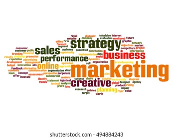 Vector concept or conceptual business marketing target word cloud isolated on background metaphor to advertising, strategy, promotion, branding, value, performance, planning, challenge or development