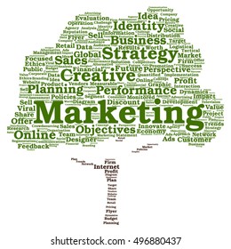 Vector concept or conceptual business marketing tree word cloud isolated on background metaphor to advertising, strategy, promotion, branding, value, performance, planning, challenge or development