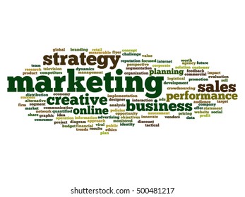 Vector concept or conceptual business marketing target word cloud isolated on background metaphor to advertising, strategy, promotion, branding, value, performance, planning, challenge or development