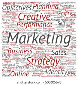 Vector concept or conceptual business marketing square word cloud isolated on background metaphor to advertising, strategy, promotion, branding, value, performance, planning, challenge or development