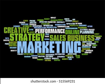Vector concept or conceptual business marketing target word cloud isolated on background metaphor to advertising, strategy, promotion, branding, value, performance, planning, challenge development