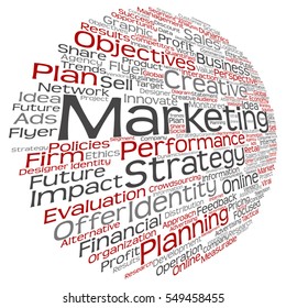 Vector concept or conceptual business marketing target word cloud isolated on background metaphor to advertising, strategy, promotion, branding, value, performance, planning, challenge or development