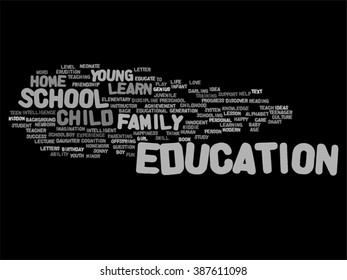 Concepto vectorial o educación infantil conceptual o nube de palabras abstractas de la familia aislados en segundo plano