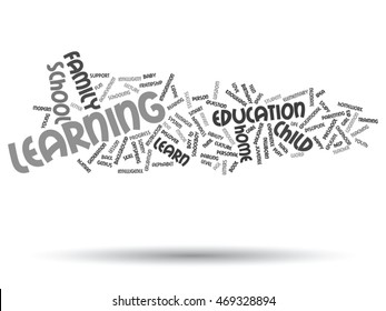 Concepto vectorial o educación infantil conceptual o nube de palabras abstractas de la familia aislados en segundo plano