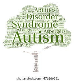 Concepto vectorial síndrome de autismo infantil conceptual síntomas o trastorno nube de palabras árbol abstracta aislada en metáfora de fondo a comunicación, social, comportamiento, cuidado, autista, habla, diferencia