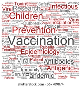 Conceito vetorial ou imunização conceitual de crianças ou prevenção viral nuvem de palavra quadrada isolada em metáfora de fundo para antigênicos infecciosos, anticorpos, imunização epidemiológica ou inoculação