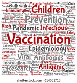 Vector concept or conceptual children vaccination or viral prevention square word cloud isolated on background