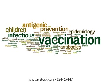 Vector concept or conceptual children vaccination or viral prevention abstract word cloud isolated on background 