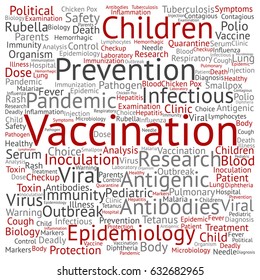 Concepto vectorial o niños conceptuales de vacunación de prevención viral nubes de palabras cuadradas fondo aislado. Collage de anticuerpos antigripales infecciosos, inmunización epidemiológica o texto de inoculación