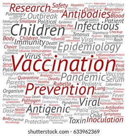 Concepto vectorial o niños conceptuales de vacunación de prevención viral nubes de palabras cuadradas fondo aislado. Collage de anticuerpos antigripales infecciosos, inmunización epidemiológica o texto de inoculación
