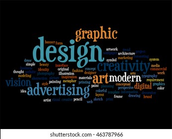 Vector concept conceptual creativity art graphic design visual word cloud isolated on background metaphor to advertising, decorative, fashion, identity, inspiration, vision, perspective or modeling