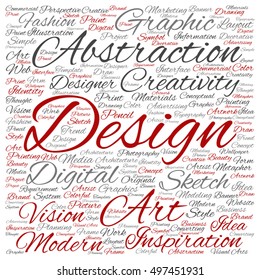 Vector concept or conceptual creativity art graphic design square word cloud isolated on background metaphor to advertising, decorative, fashion, identity, inspiration, vision, perspective or modeling