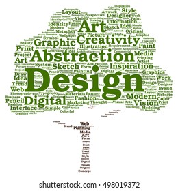 Vector concept or conceptual creativity art graphic design tree word cloud isolated on background metaphor to advertising, decorative, fashion, identity, inspiration, vision, perspective or modeling