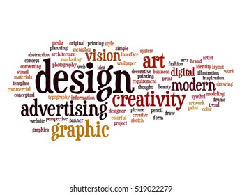 Vector concept conceptual creativity art graphic design visual word cloud isolated on background metaphor to advertising, decorative, fashion, identity, inspiration, vision, perspective or modeling