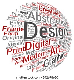 Vector concept conceptual creativity art graphic design visual word cloud isolated on background metaphor to advertising, decorative, fashion, identity, inspiration, vision, perspective or modeling