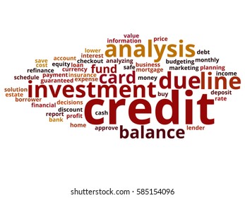 Vector concept or conceptual credit card line investment balance abstract word cloud isolated on background metaphor to money analysis, business fund balance, estate, mortgage, safe refinance solution