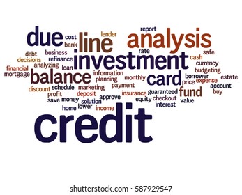 Vector concept or conceptual credit card line investment balance abstract word cloud isolated on background metaphor to money analysis, business fund balance, estate, mortgage, safe refinance solution