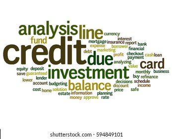 Vector concept or conceptual credit card line investment balance abstract word cloud isolated on background metaphor to money analysis, business fund balance, estate, mortgage, safe refinance solution
